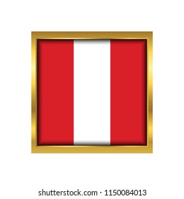 Peru Flag Vector Square Icon - Illustration, Flag of Peru. Abstract concept, icon,golden square, button. Raster illustration on white background.