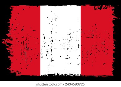 Peru flag - vector flag with stylish scratch effect and black grunge frame.