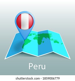 Peru flag world map in pin with name of country