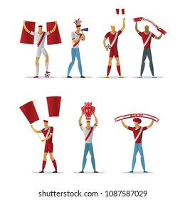 Peru football fans. Cheerful soccer supporters crowd. vector illustration.