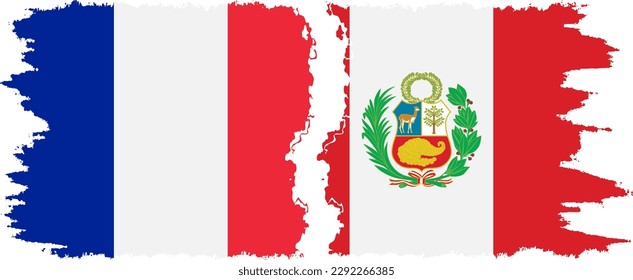 Peru and France grunge flags connection, vector