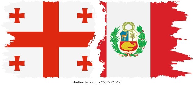 Peru and Georgia grunge flags connection, vector