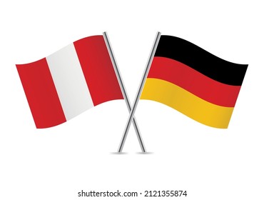 Peru and Germany crossed flags. Peruvian and German flags, isolated on white background. Vector icon set. Vector illustration. 