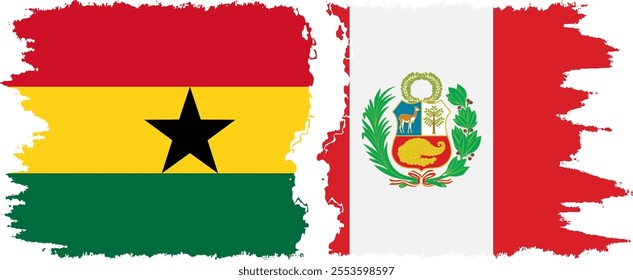 Peru and Ghana grunge flags connection, vector