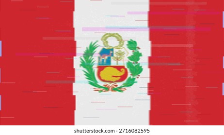 Vector Video de bandera de falla de Perú, distorsión dividida RGB, ilustración de marco abstracto digital