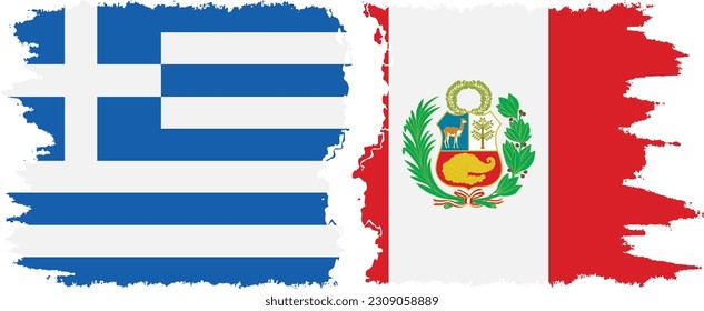 Peru and Greece grunge flags connection, vector