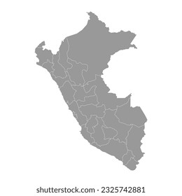 Peru grey map with departments. Vector Illustration.