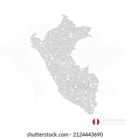 Peru-graue Karte einzeln auf weißem Hintergrund mit abstrakter Maschenlinie und Punktwaagen. Vektorgrafik eps10