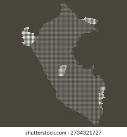 Peru Grey and White Dotted Map on Brown for Copper Mining and Resource Tech. Map of Peru dotted style.