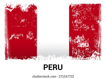 Peru grunge flag isolated vector in official colors and Proportion Correctly. country's name label in bottom. Vector Illustration