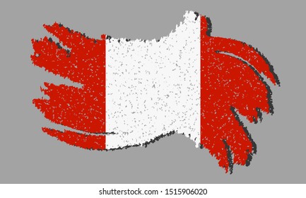 Peru grunge flag, Peru flag with shadow on isolated background, vector illustration