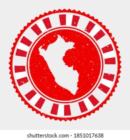 Peru grunge stamp. Round logo with map and flag of Peru. Country stamp. Vector illustration.