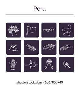 Peru hand drawn doodle set. Sketches. Vector illustration for design and packages product.