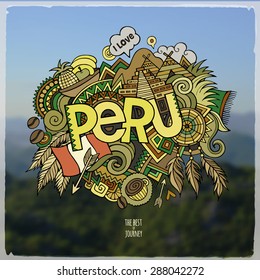 Peru hand lettering and doodles elements background. Vector illustration