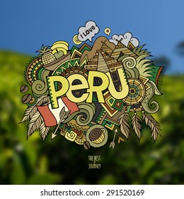 Peru hand lettering and doodles elements background. Vector illustration