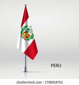 Peru hanging flag on flagpole