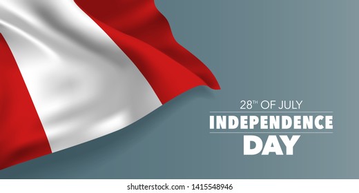 Peru happy independence day greeting card, banner with template text vector illustration. Peruvian memorial holiday 28th of July design element with flag with stripes 