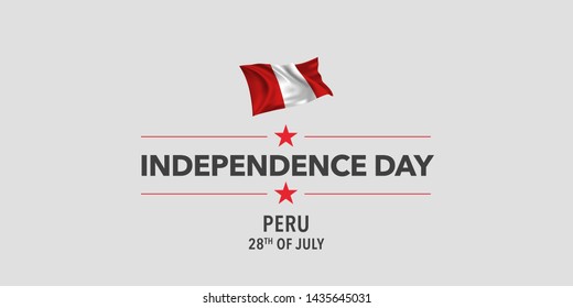 Peru happy independence day greeting card, banner, vector illustration. Peruvian holiday 28th of July design element with waving flag as a symbol of independence 