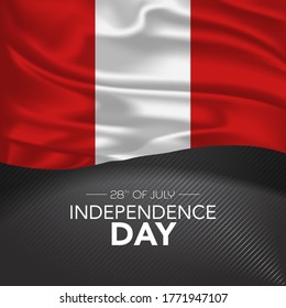 Peru happy independence day greeting card, banner, vector illustration. Peruvian memorial holiday 28th of July design element with realistic flag stripes, square format