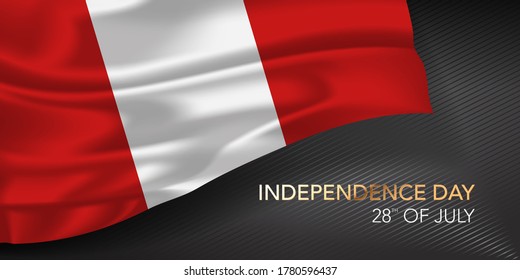 Peru happy independence day greeting card, banner with template text vector illustration. Peruvian memorial holiday 28th of July design element with 3D flag with stripes