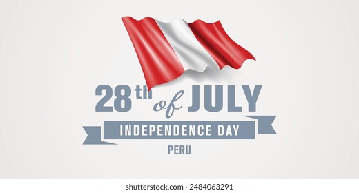 Peru happy independence day greeting card, banner vector illustration. Peruvian national holiday 28th of July design element with realistic flag