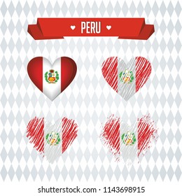 Peru heart with flag inside. Grunge vector graphic symbols