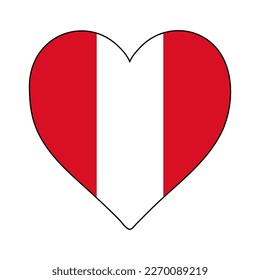 Peru Heart Shape Flag. Love Peru. Visit Peru. South America. Latin America. Vector Illustration Graphic Design.