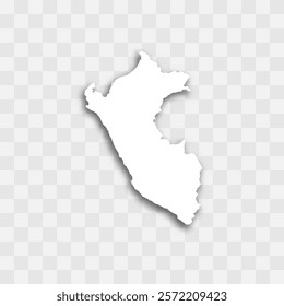 Peru high detailed vector representation of country silhouette. White color on transparent background with dropped shadow. For educational, decorative, or informational use.