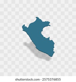 Peru high detailed vector representation of country silhouette. 3D map on transparent background with dropped shadow. For educational, decorative, or informational use.