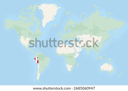 Peru Highlighted on World Map with National Flag. Vector world map with Peru highlighted using its national flag.