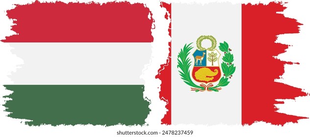 Peru and Hungary grunge flags connection, vector