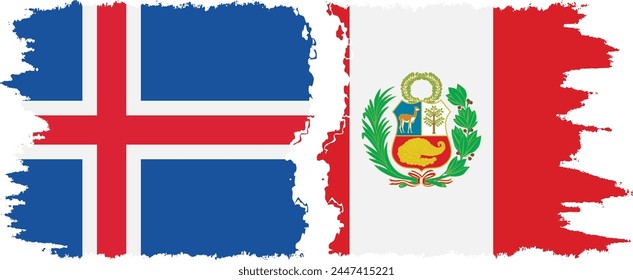 Peru and Iceland grunge flags connection, vector