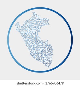 Peru-Symbol. Netzwerkkarte des Landes. Rundzeichen Peru mit Farbverlauf-Ring. Technologie, Internet, Netzwerk, Telekommunikationskonzept. Vektorgrafik.