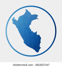 Peru icon. Polygonal map of the country in gradient ring. Round low poly Peru sign. Vector illustration.