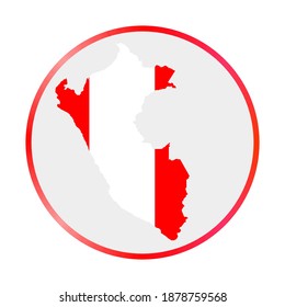 Icono de Perú. Forma del país con bandera del Perú. Signo redondeado con anillo degradado de colores de bandera. Ilustración vectorial con clase.
