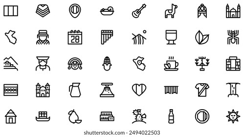 Peru icons collection is a vector illustration with editable stroke, offering versatility and customization. Perfect for various design needs, it includes high-quality graphics.