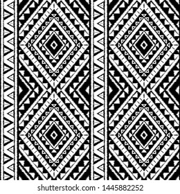 Peru ikat tribal pattern vector seamless. Traditional ethnic embroidery art print. White and black border textile texture. Chile background for boho rug, fabric, blanket and backdrop.