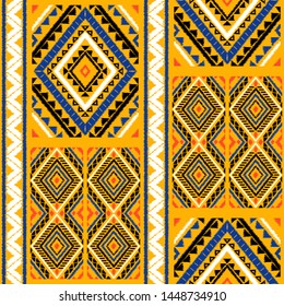 Peru ikat tribal pattern vector seamless. Ethnic border african fabric texture. Traditional knitted embroidery art print. Geometric background for home textile, blanket, cushion, clothing and backdrop