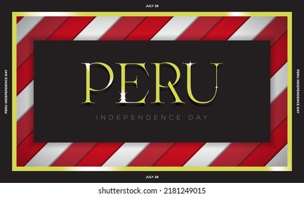Peru Independence Day Banner, celebrated on July 28. Luxury and paper cut out concept. Gold Peru typography. Editable Vector Illustration. EPS 10.  