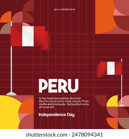 Peru Independence Day banner in modern geometric style. Square banner for website and social with typography. Background for National holiday celebration. Happy Independence Day of Peru