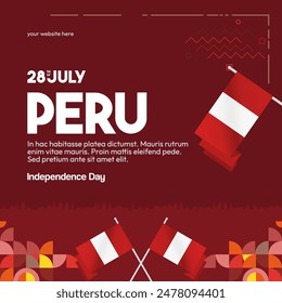 Peru Independence Day banner in modern geometric style. Square banner for website and social with typography. Background for National holiday celebration. Happy Independence Day of Peru