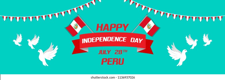 Peru Independence day celebration greeting card. Celebrated on 28th July. Creative concept vector illustration with flag and design elements for banners, backgrounds and print needs.