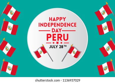 Peru Independence day celebration greeting card. Celebrated on 28th July. Creative concept vector illustration with flag and design elements for banners, backgrounds and print needs.