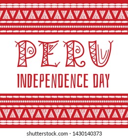 Peru Independence day (Fiestas Patrias), 28 July, illustration vector. Peruvian national holiday. Ethnic background with traditional incan embroidery pattern.