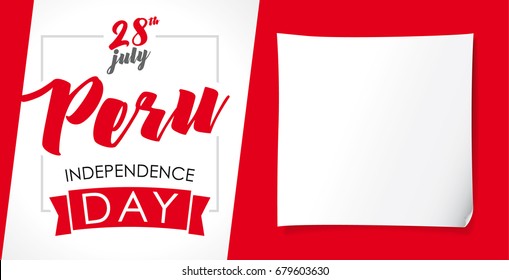 Peru Independence Day greeting banner. 28 July, Peru Independence Day lettering web banner background with flag colors