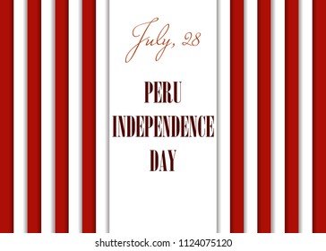 Peru independence day, july 28. national holiday. vector illustration with vertical stripes, 3d red white background. papercut poster