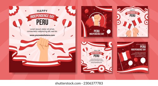 Peru Independence Day Social Media Post Illustration Flache Cartoon-handgezeichnete Vorlagen Hintergrund