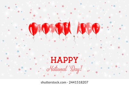 Peru  Independence Day Sparkling Patriotic Poster. Row of Balloons in Colors of the Peruvian Flag. Greeting Card with National Flags, Confetti and Stars.
