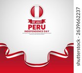 Peru independence day Square banner background with waving flag illustration