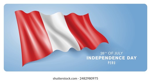 Peru independence day vector banner, greeting card. Peruvian wavy flag in 28th of July patriotic holiday horizontal design with realistic flag